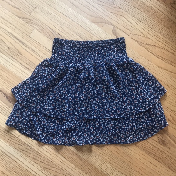 🐝 Vintage Navy Floral Layered Flounce Skirt XS - Picture 3 of 5